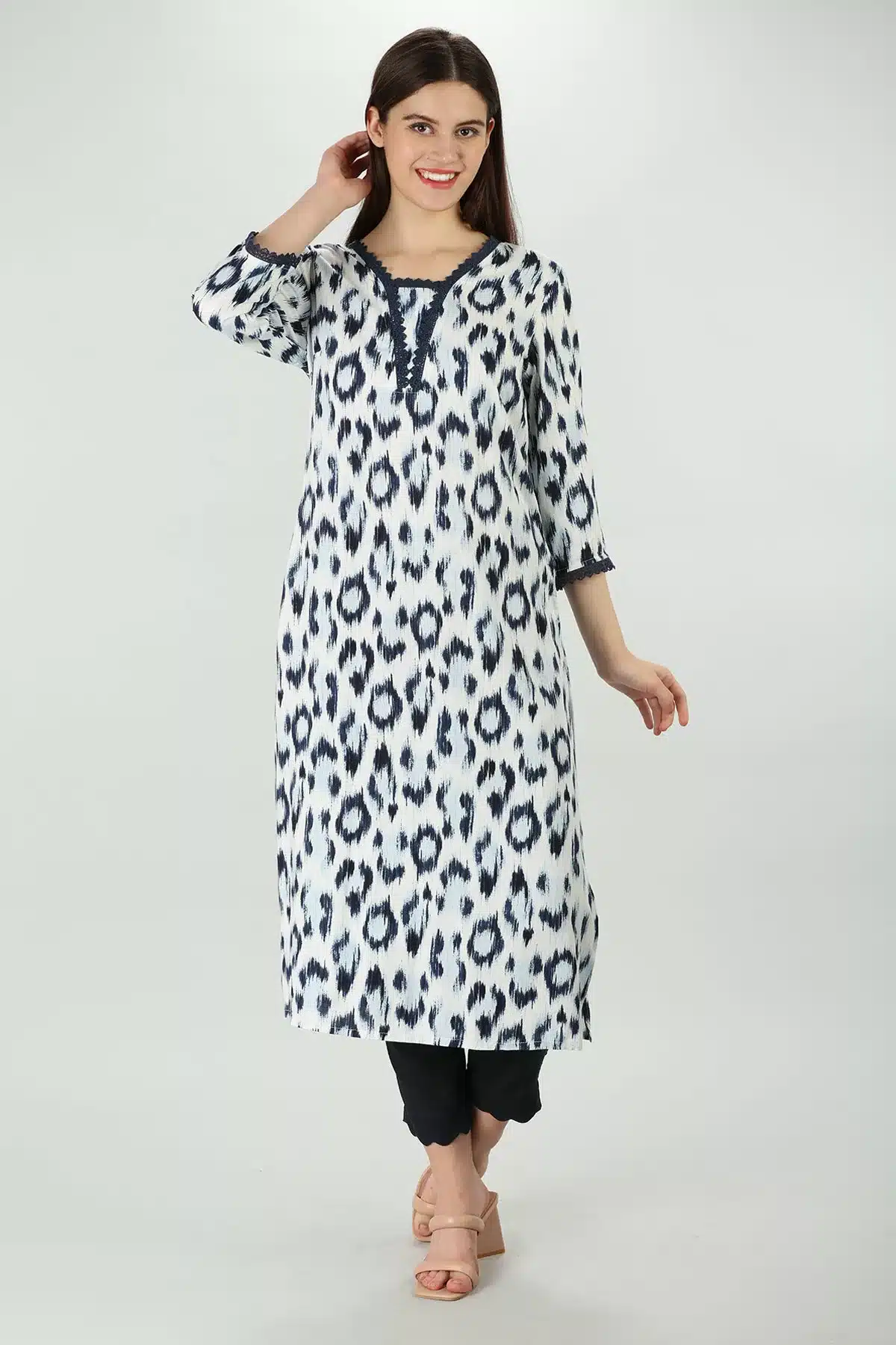 Printed White And Blue Kurti For Women