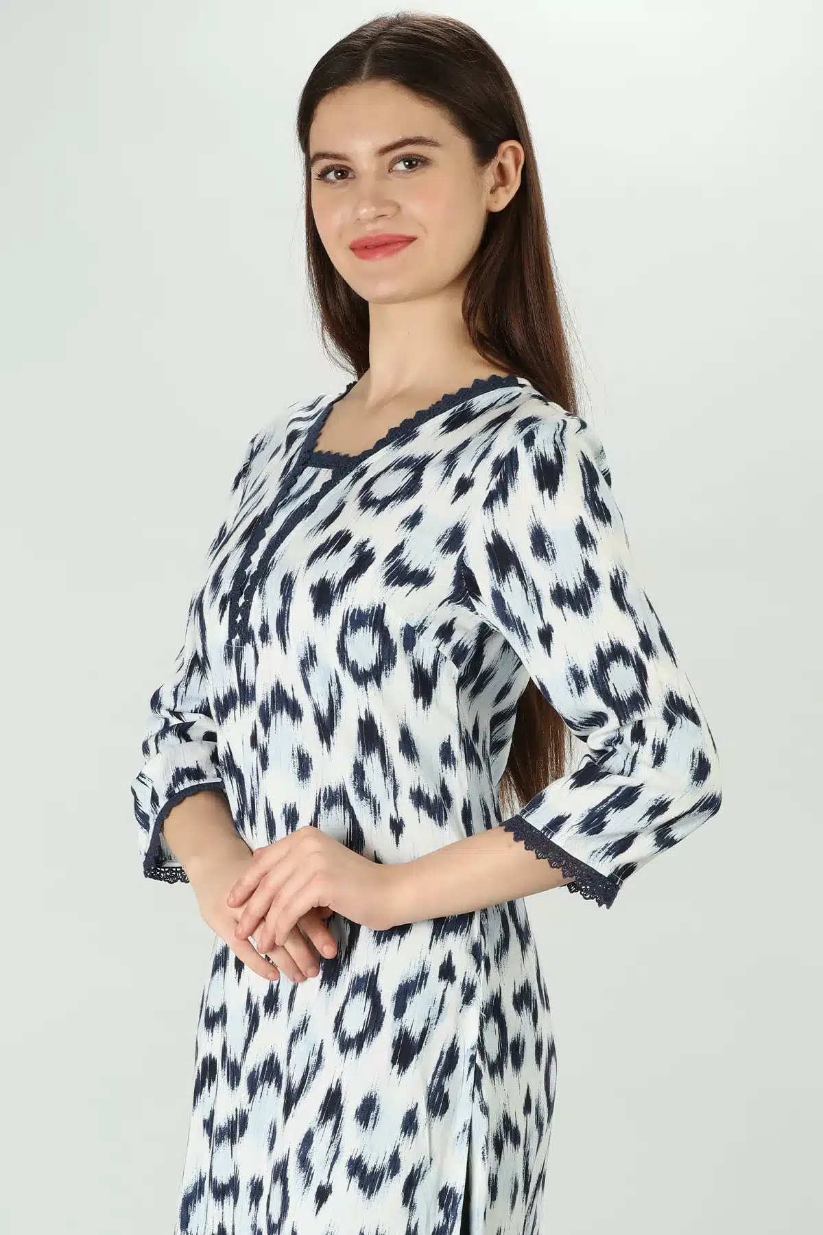 Printed White And Blue Kurti For Women