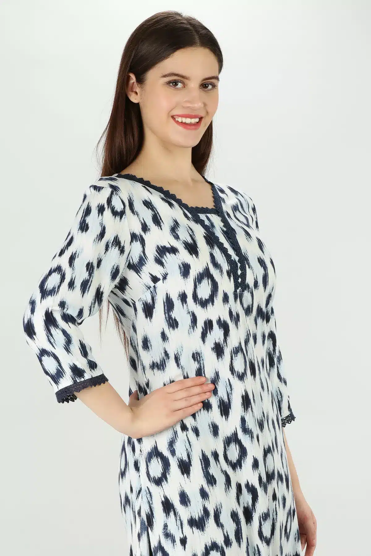 Printed White And Blue Kurti For Women