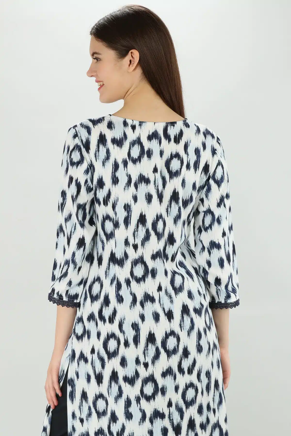 Printed White And Blue Kurti For Women