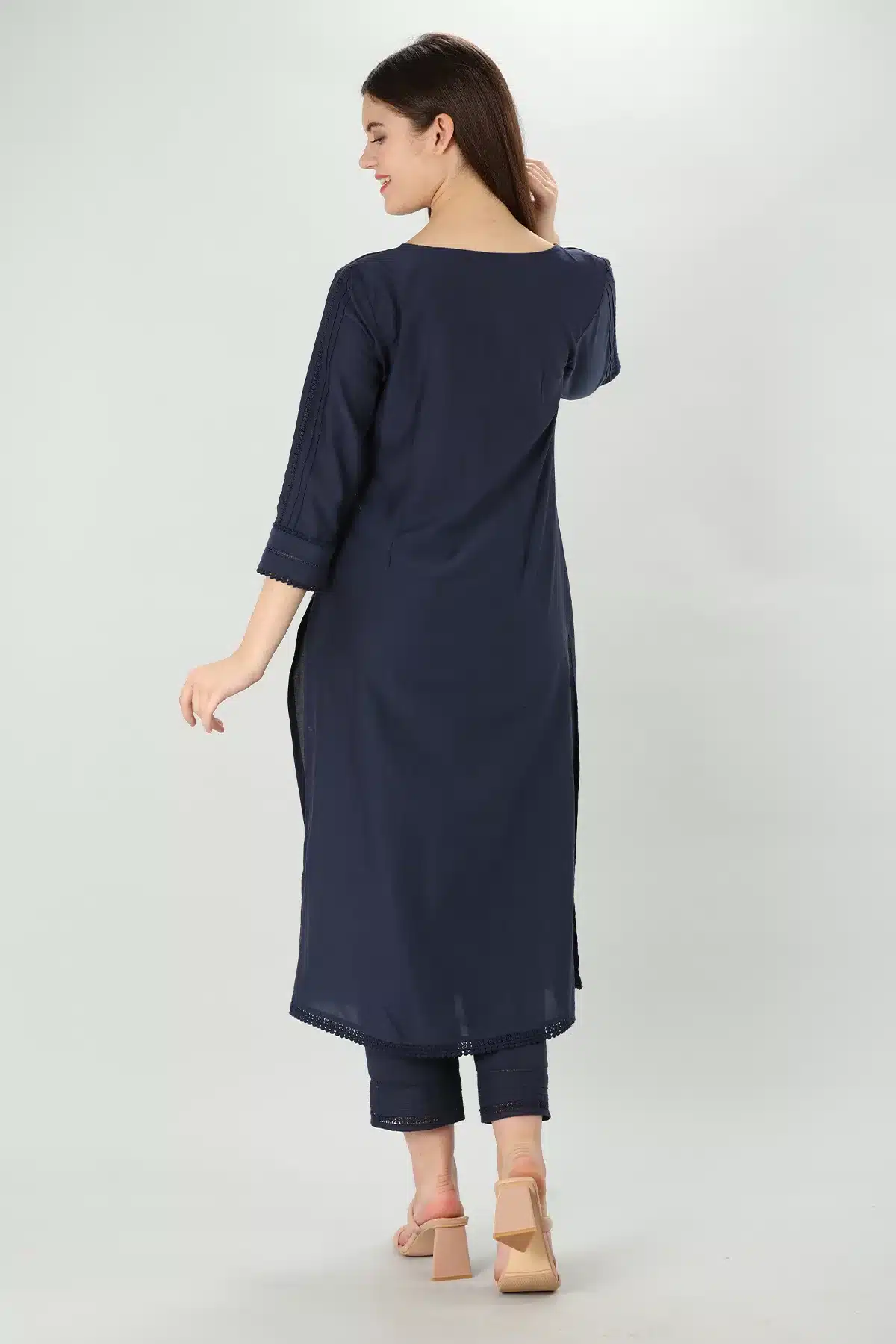 Navy Voile Lace Kurti - Image 6