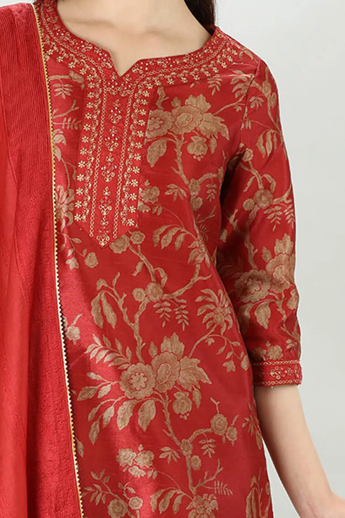 Rust Chanderi Silk Kurti Women