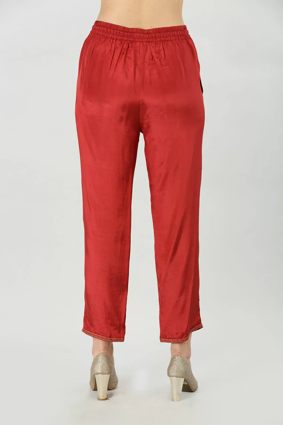 Embroidered Rust Palazzo Women's Pants