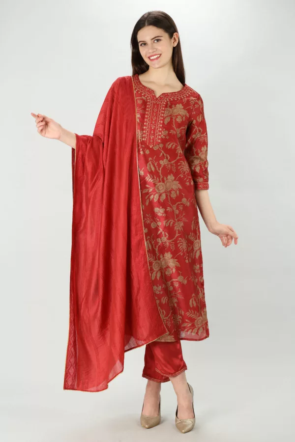 Rust Chanderi Silk Kurti Women