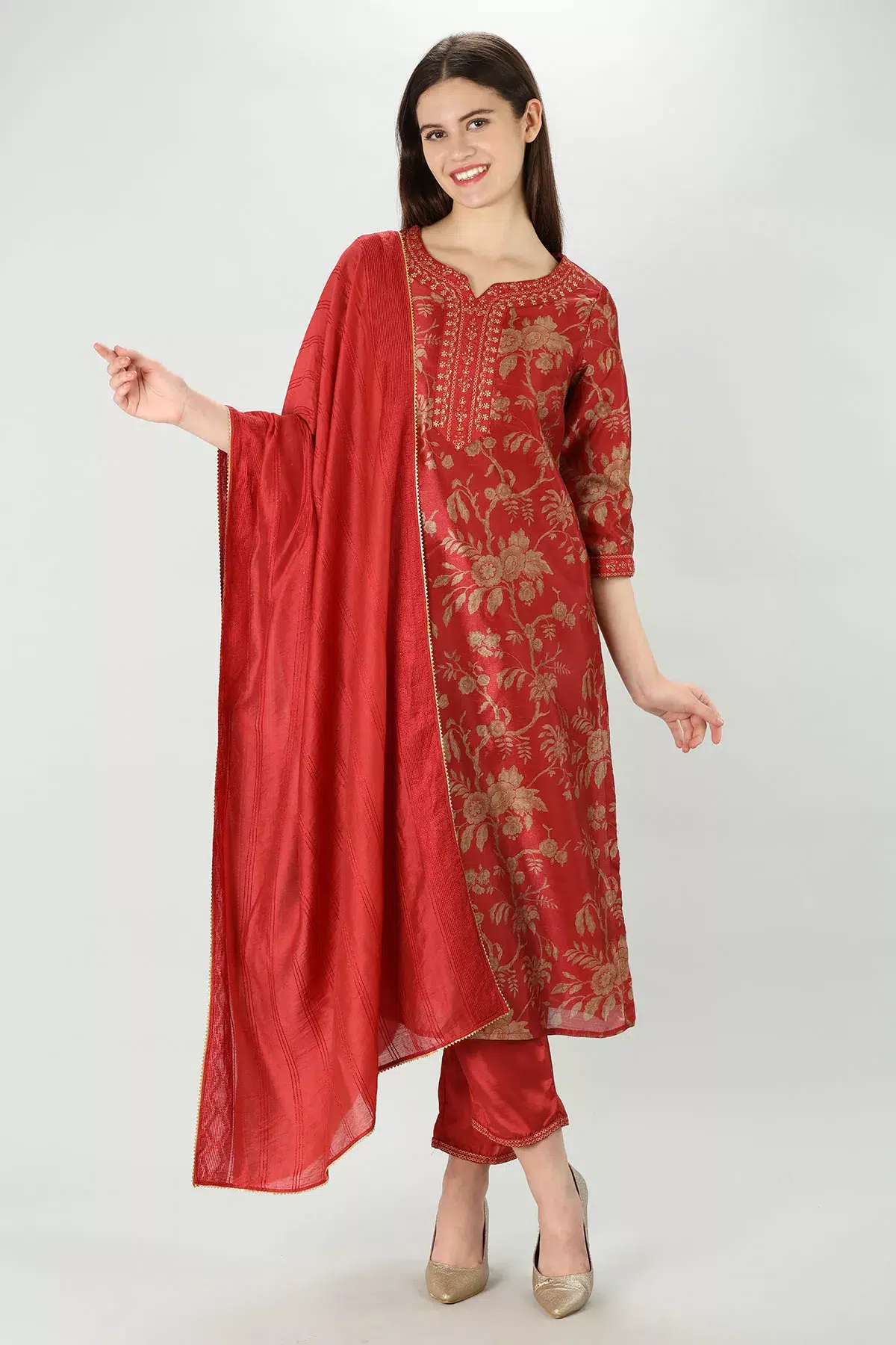 Rust Chanderi Silk Kurti Women