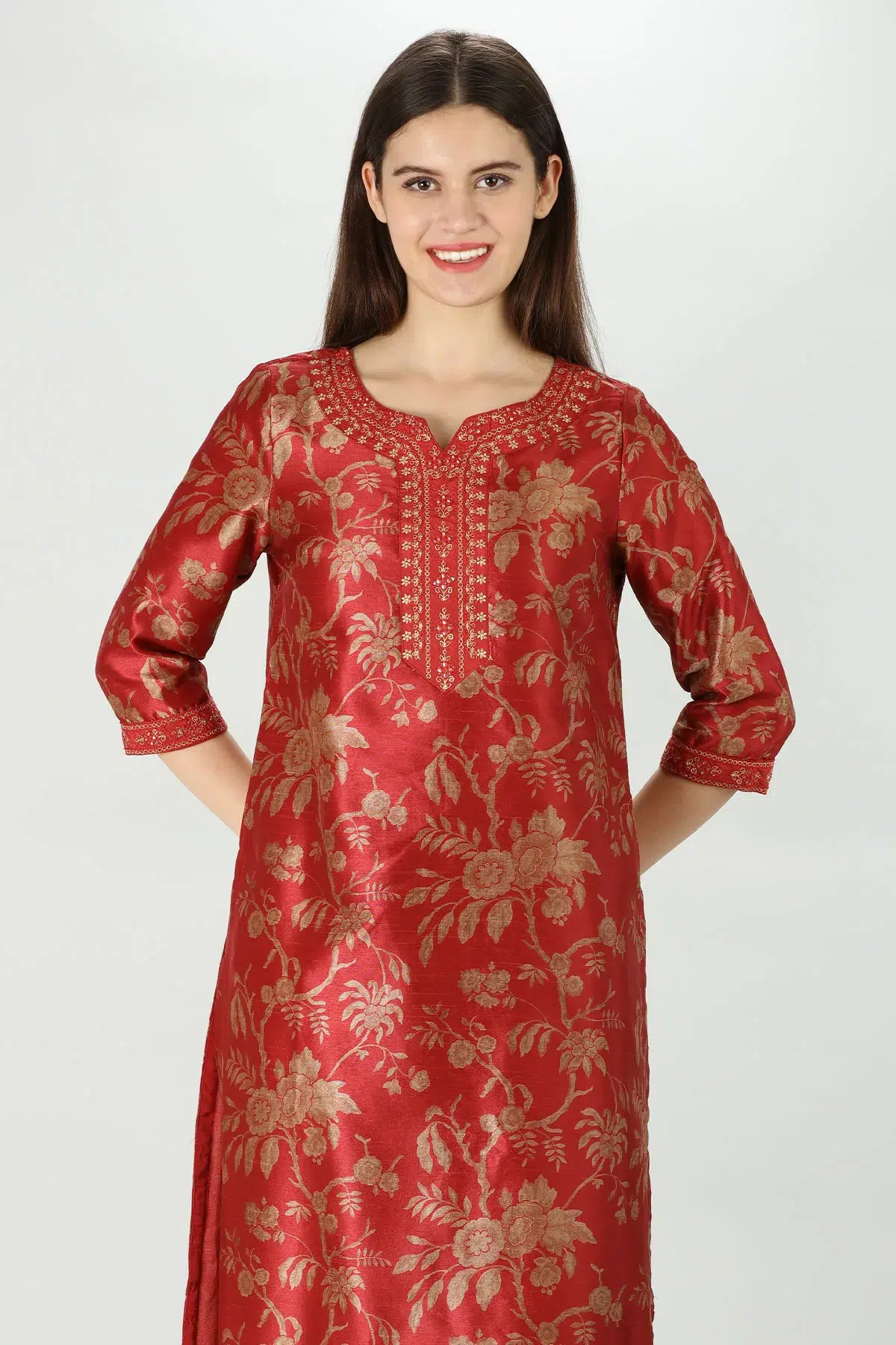 Rust Chanderi Silk Kurti Women