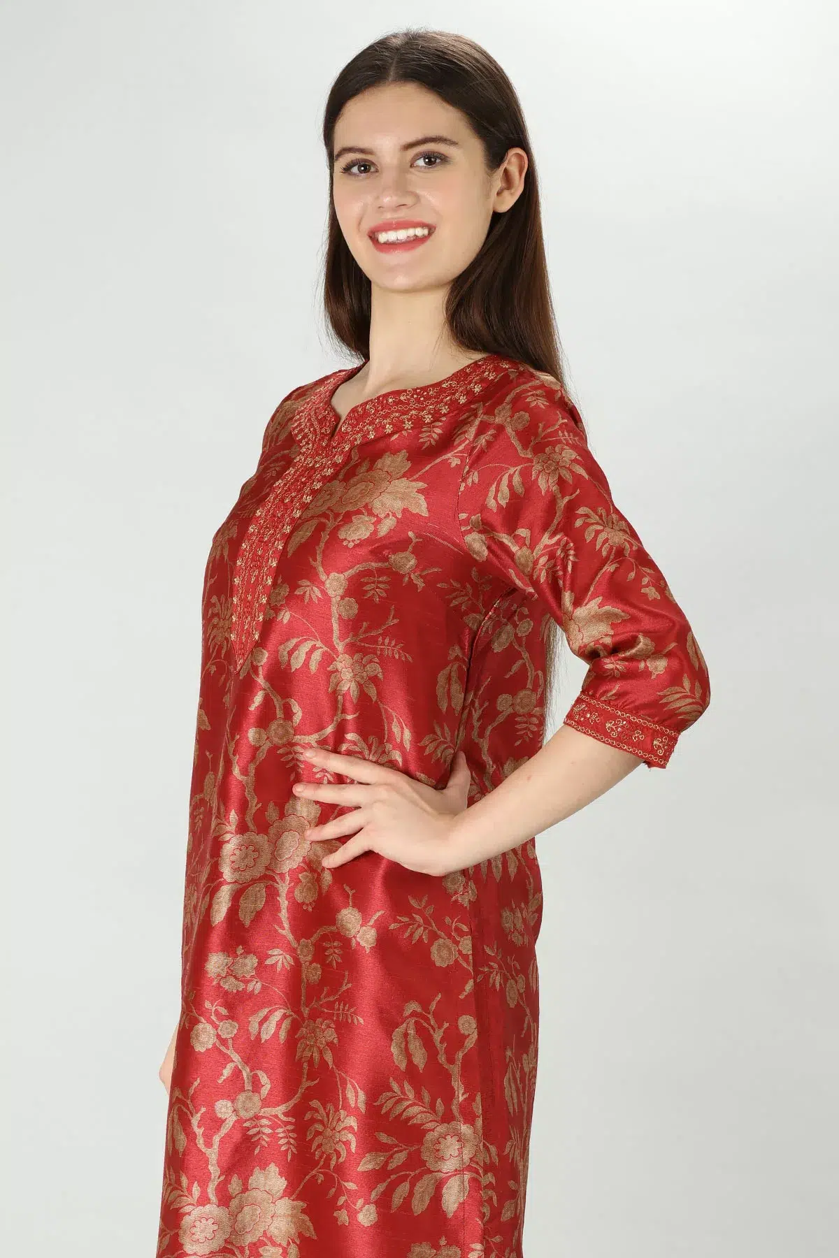 Rust Chanderi Silk Kurti Women