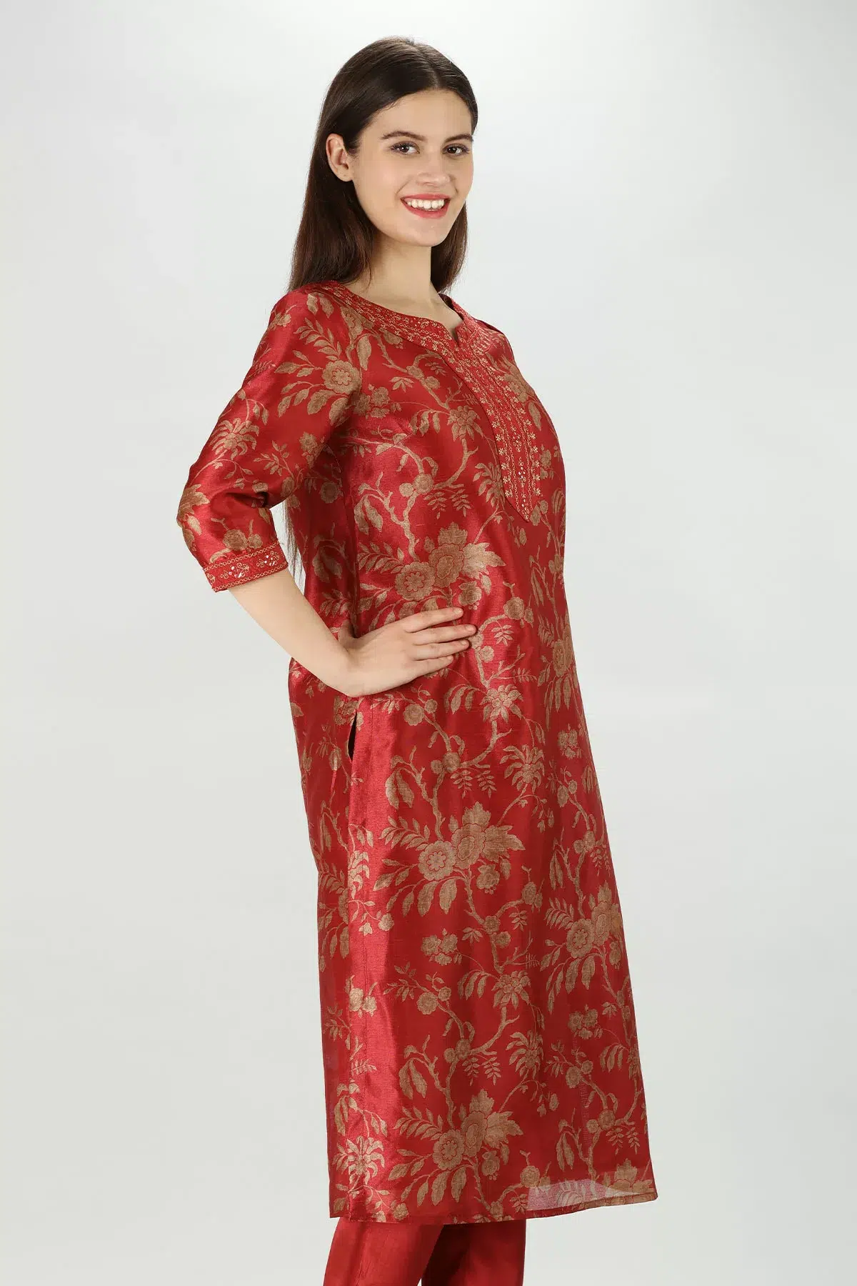 Rust Chanderi Silk Kurti Women