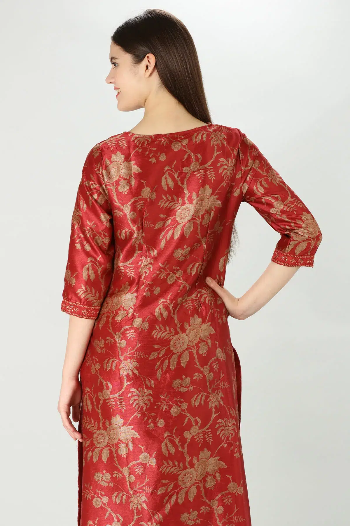 Rust Chanderi Silk Kurti Women