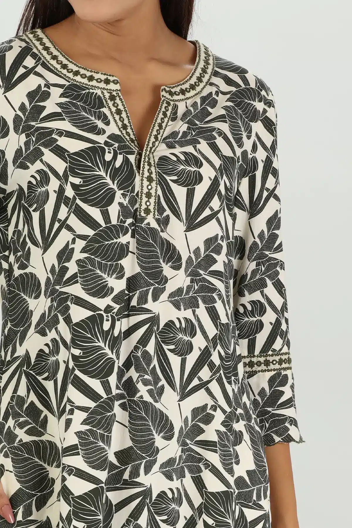 Grey Floral Print Kurti - Image 5