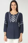 Embroidered Navy Blue Top Women