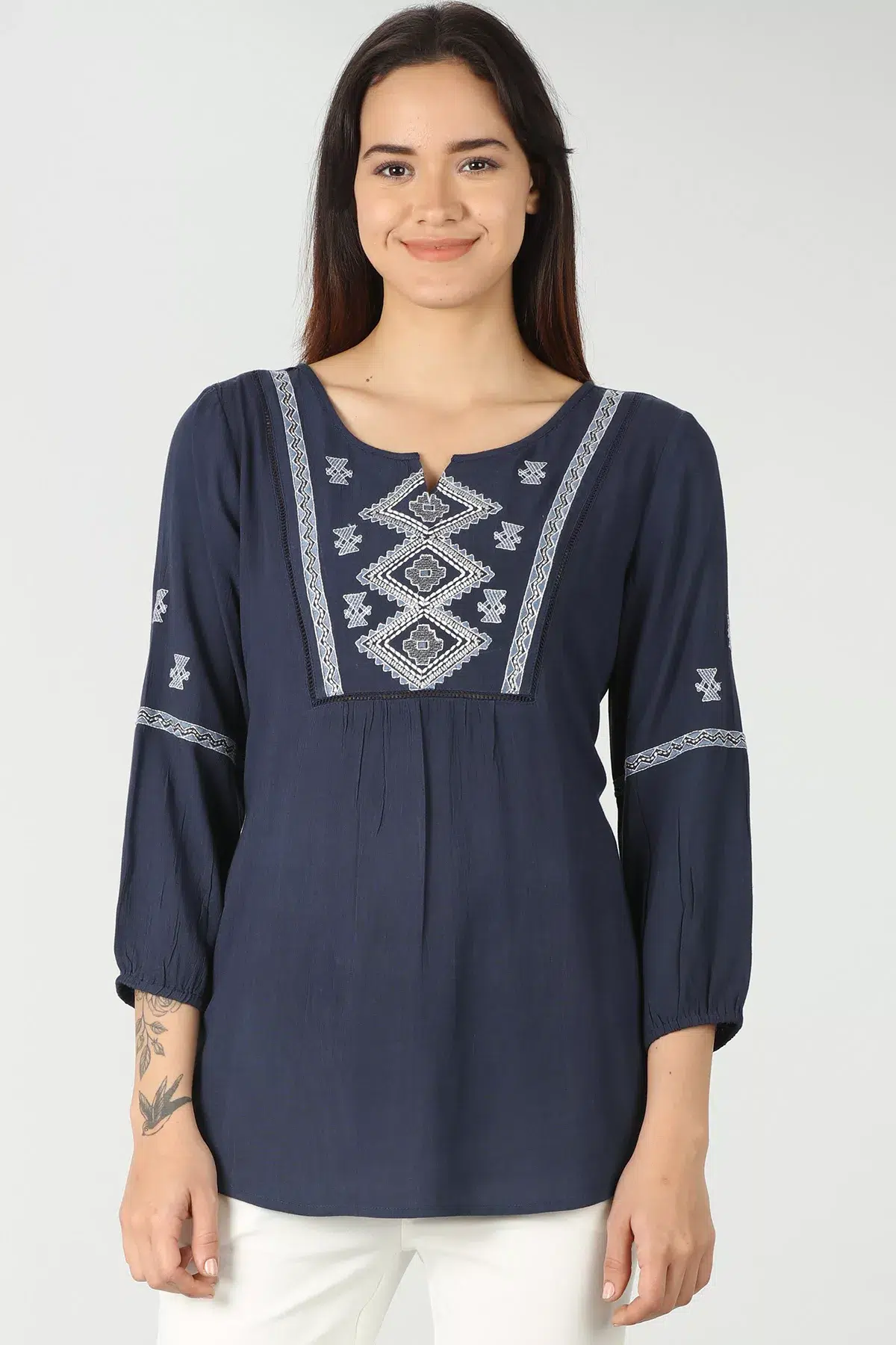 Embroidered Navy Blue Top Women