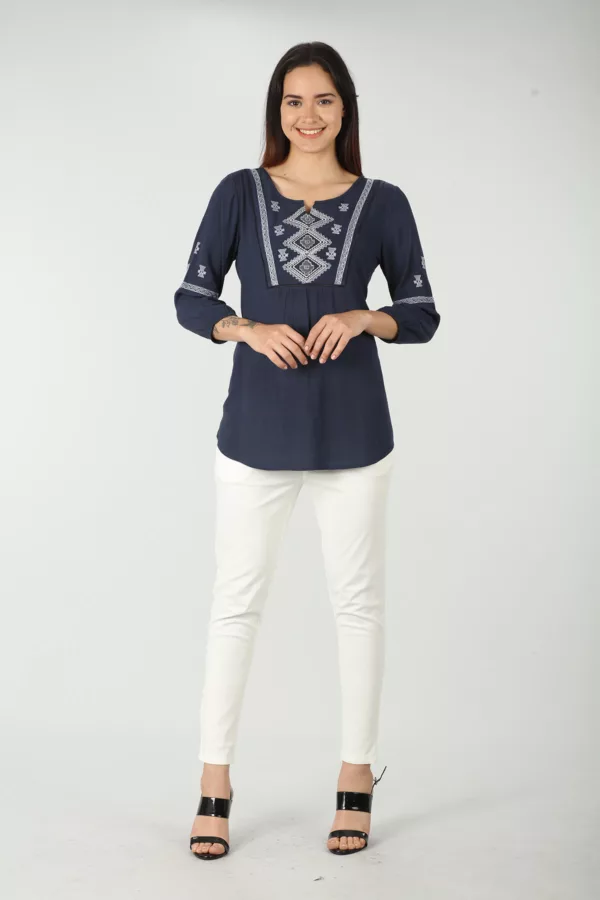 Embroidered Navy Blue Top Women