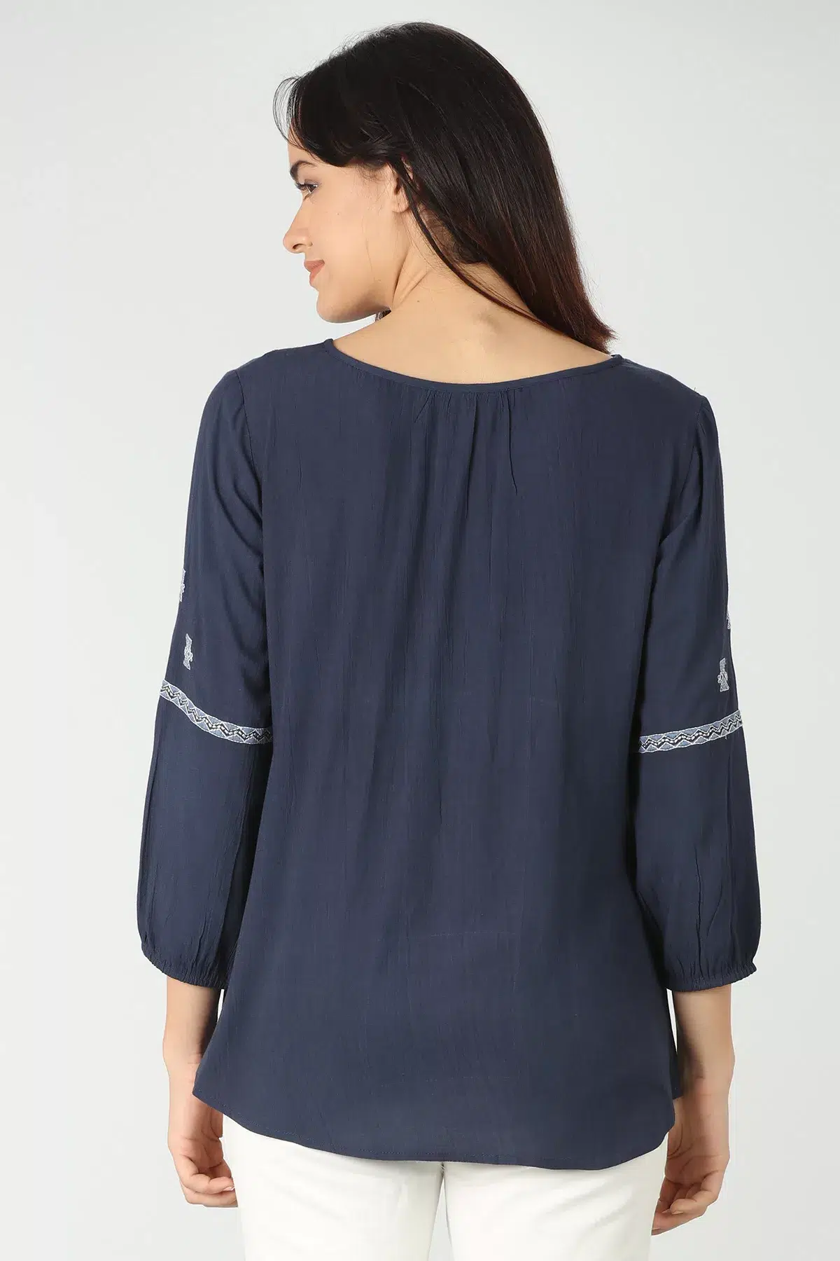 Embroidered Navy Blue Top Women