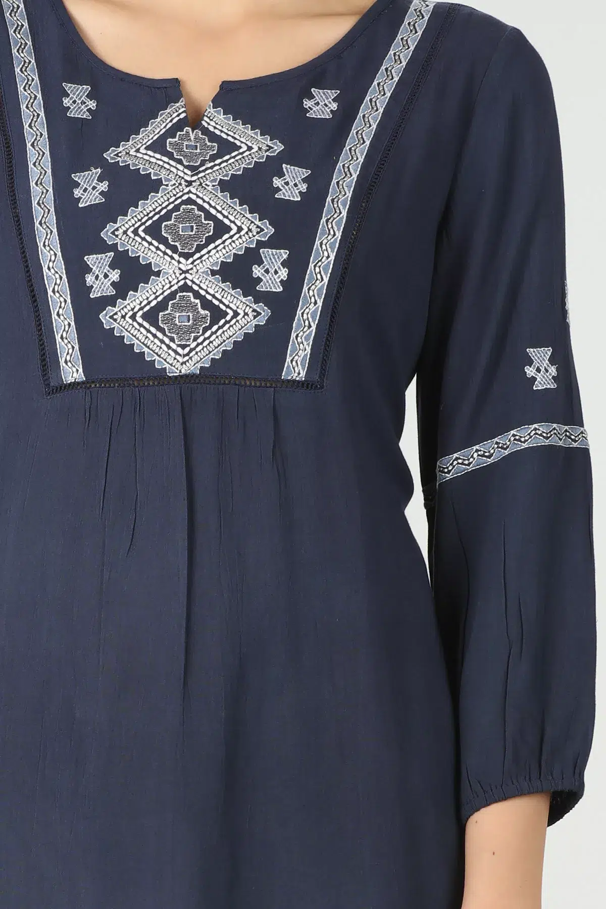 Embroidered Navy Blue Top Women