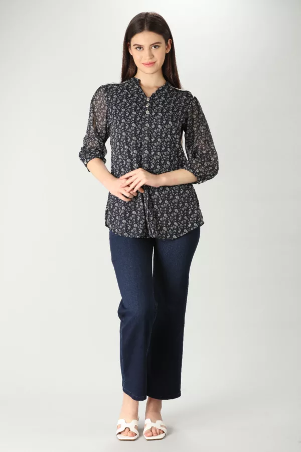 Charcoal Grey Printed Tops For Women
