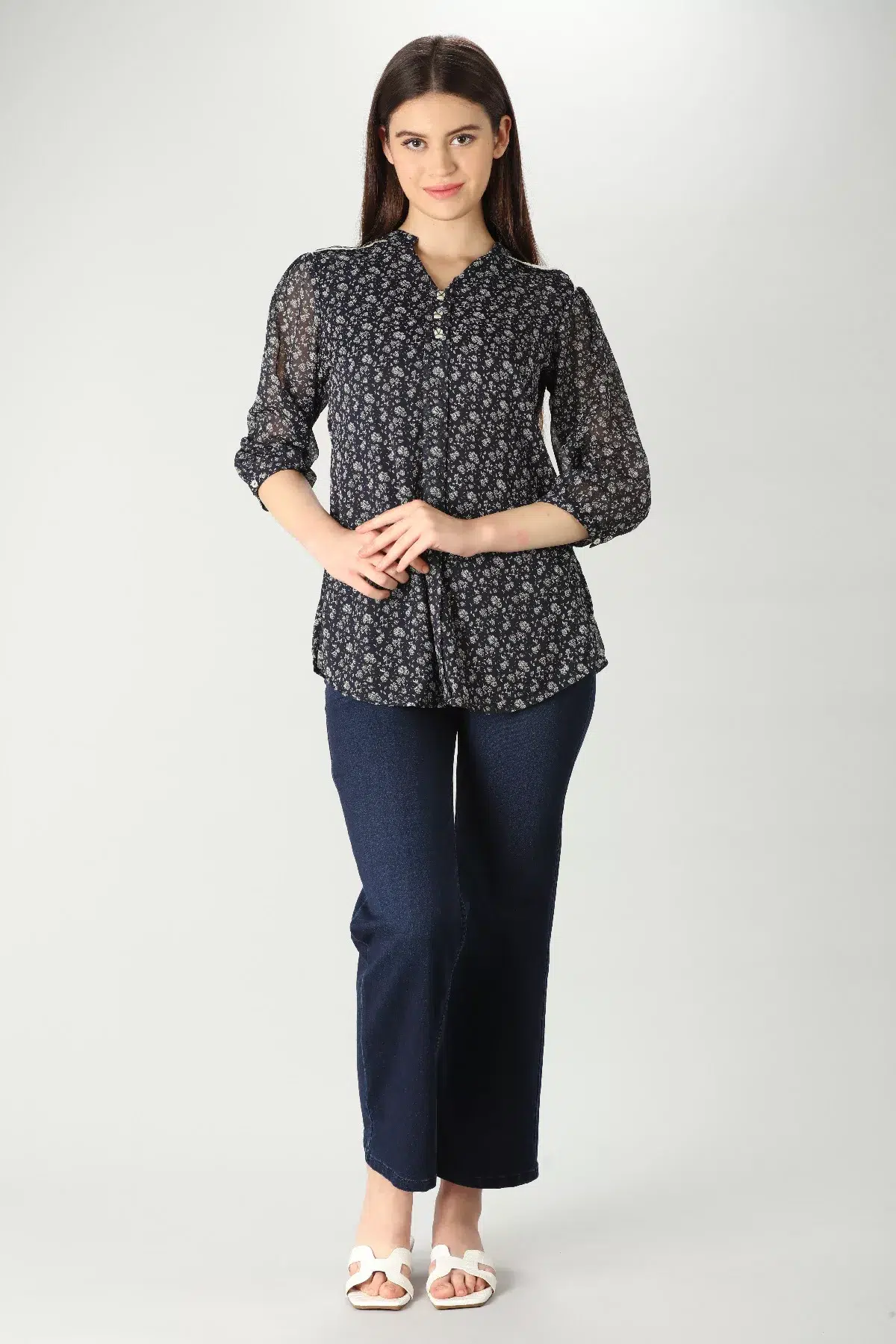 Charcoal Grey Printed Tops For Women