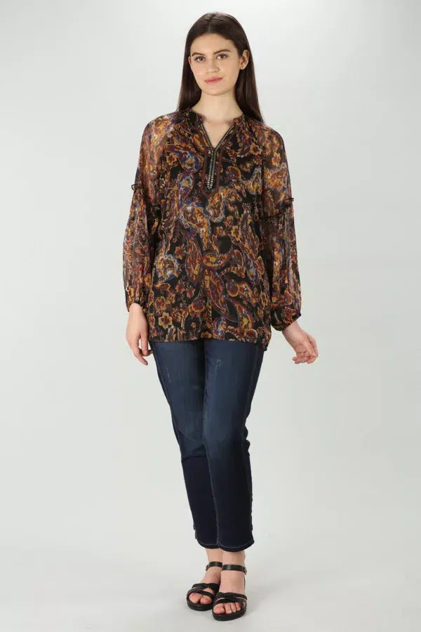 Printed Brown Full Sleeve Tops For Women