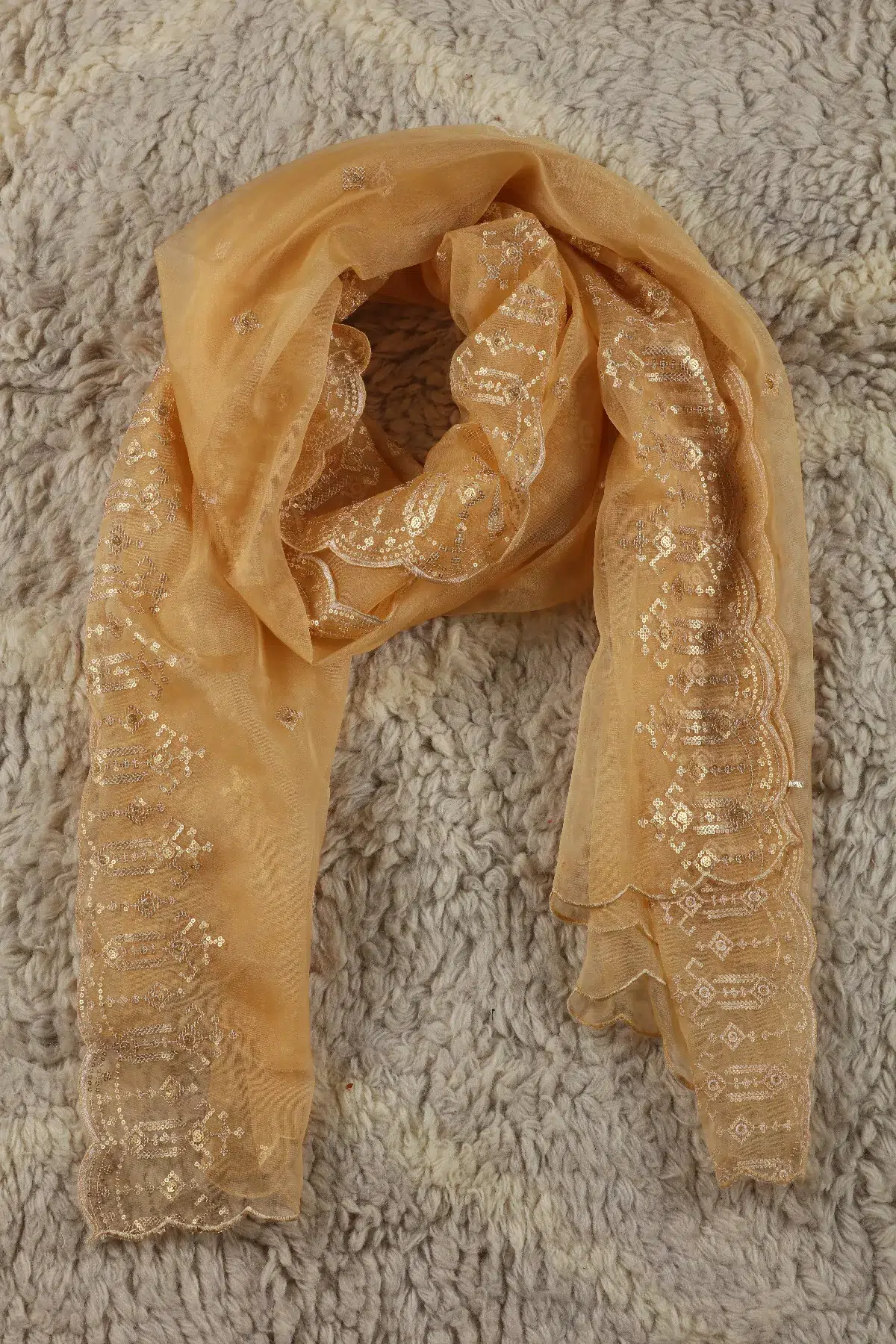 Beige Embroidered Dupatta For Women