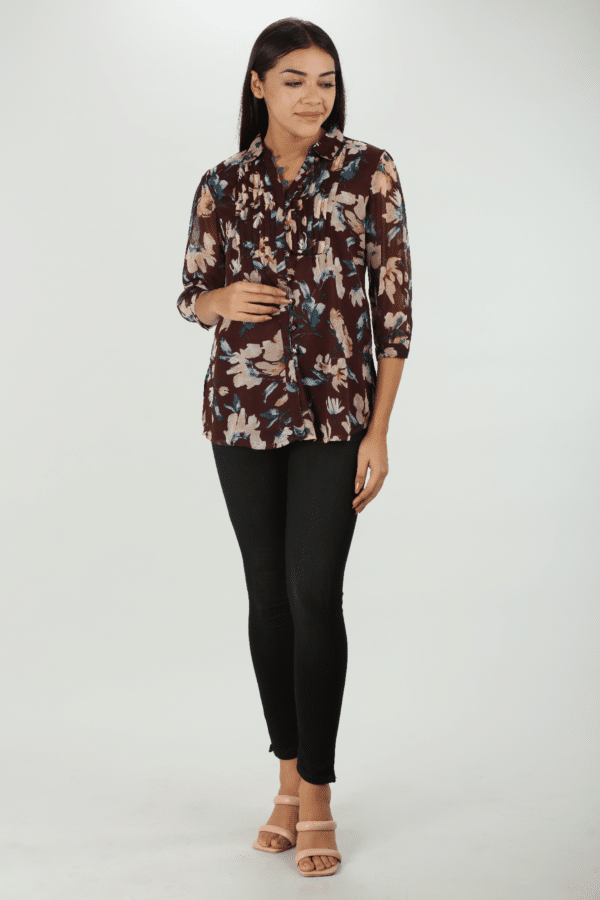 Brown Collar Top For Ladies