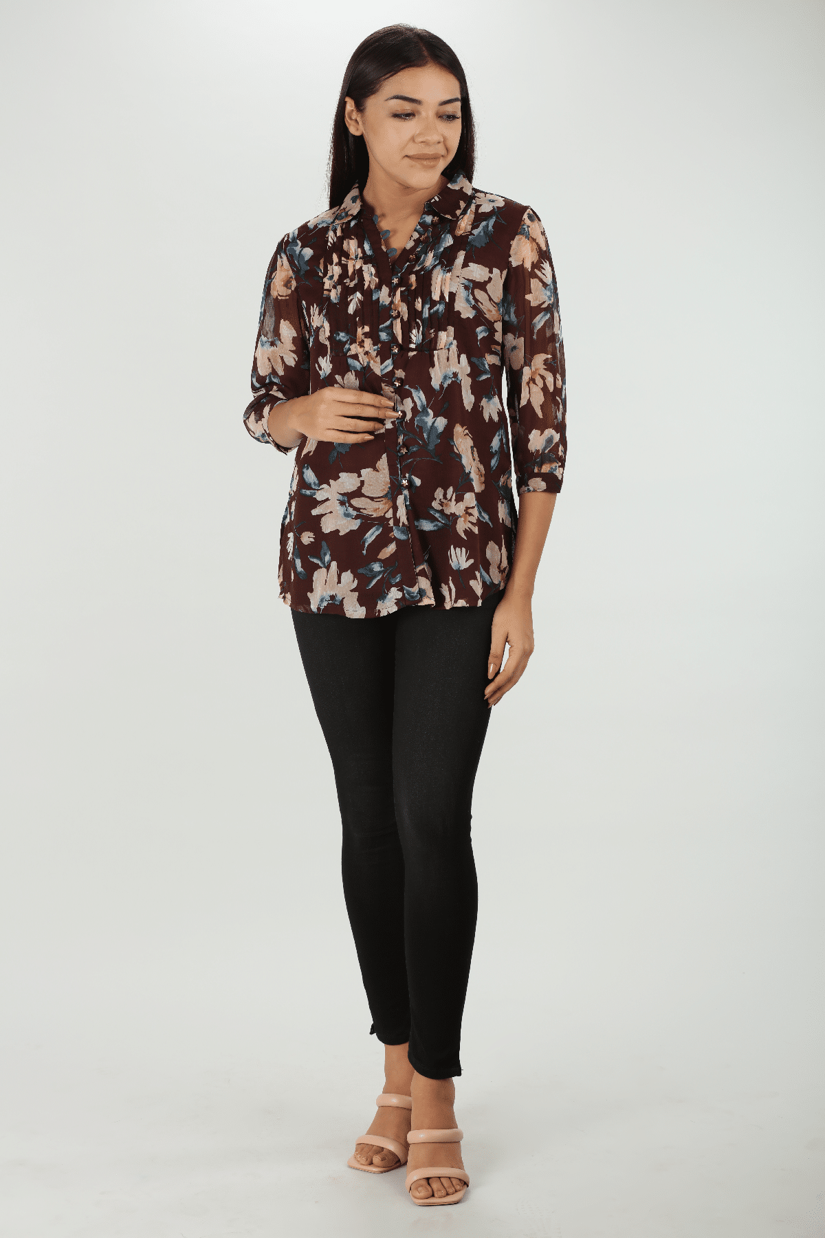 Brown Collar Top For Ladies
