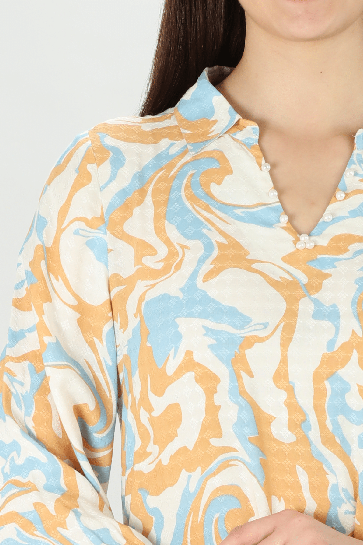 Marble Printed Peach Colour Kurta For Ladies