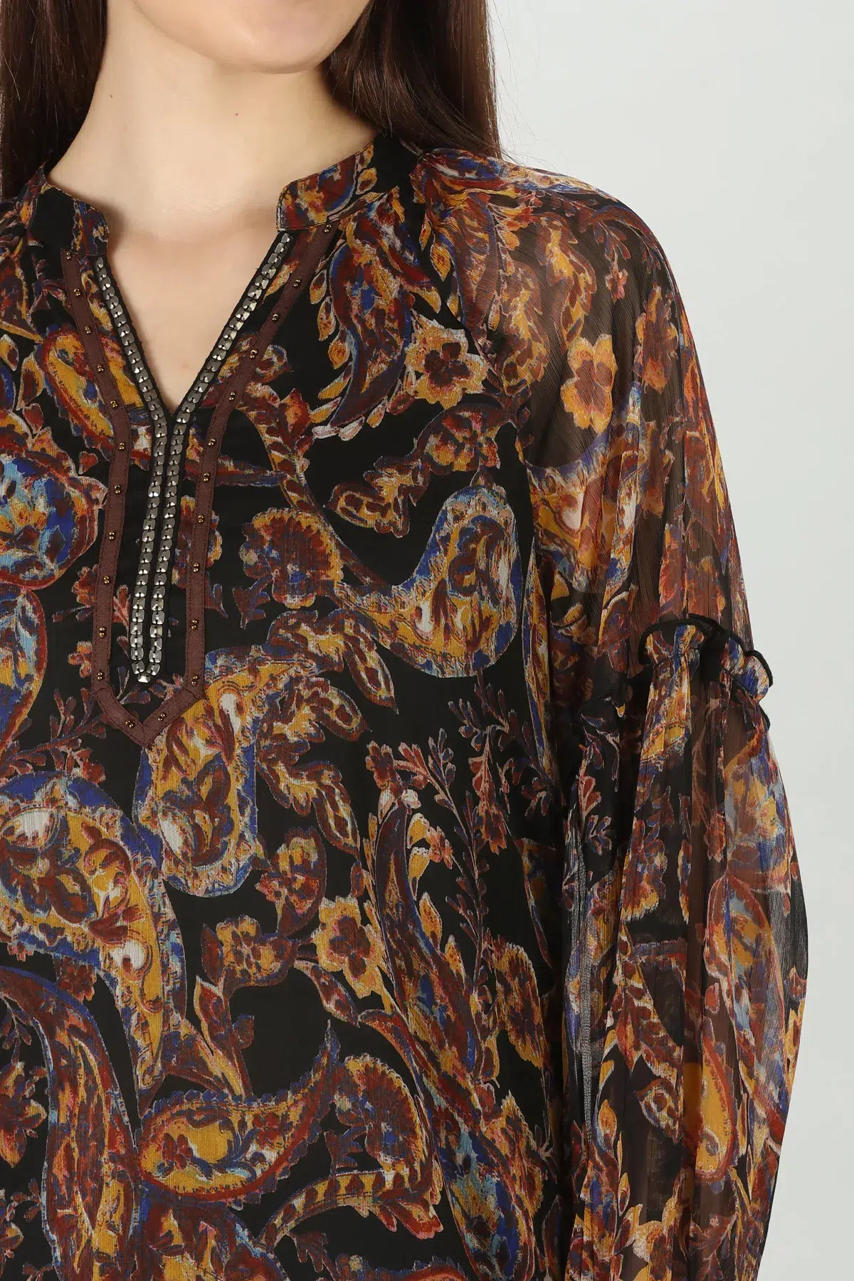 Printed Brown Full Sleeve Tops For Women