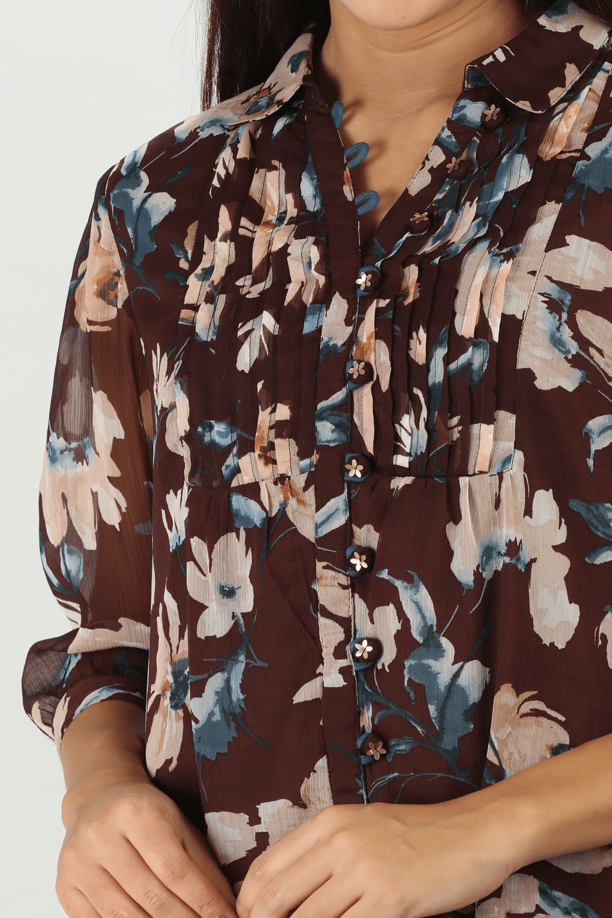 Brown Collar Top For Ladies