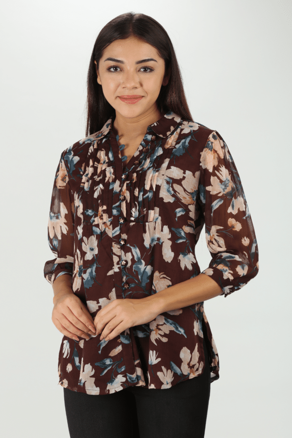 Brown Collar Top For Ladies