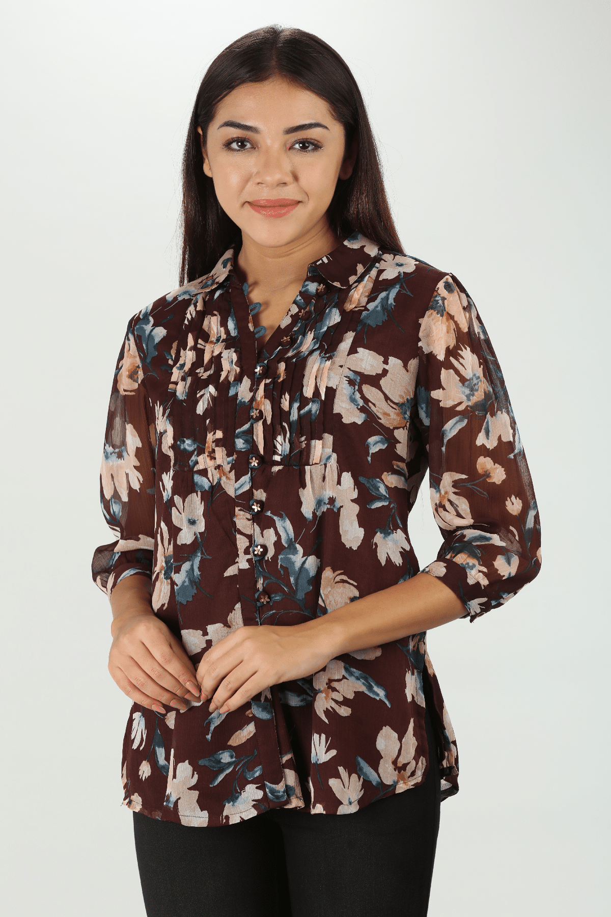 Brown Collar Top For Ladies