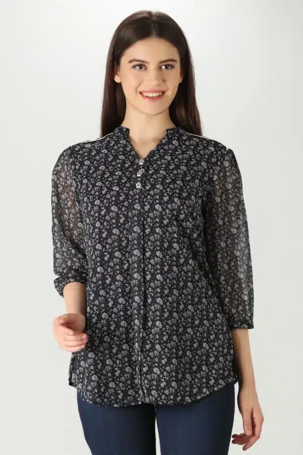 Charcoal Grey Printed Tops For Women