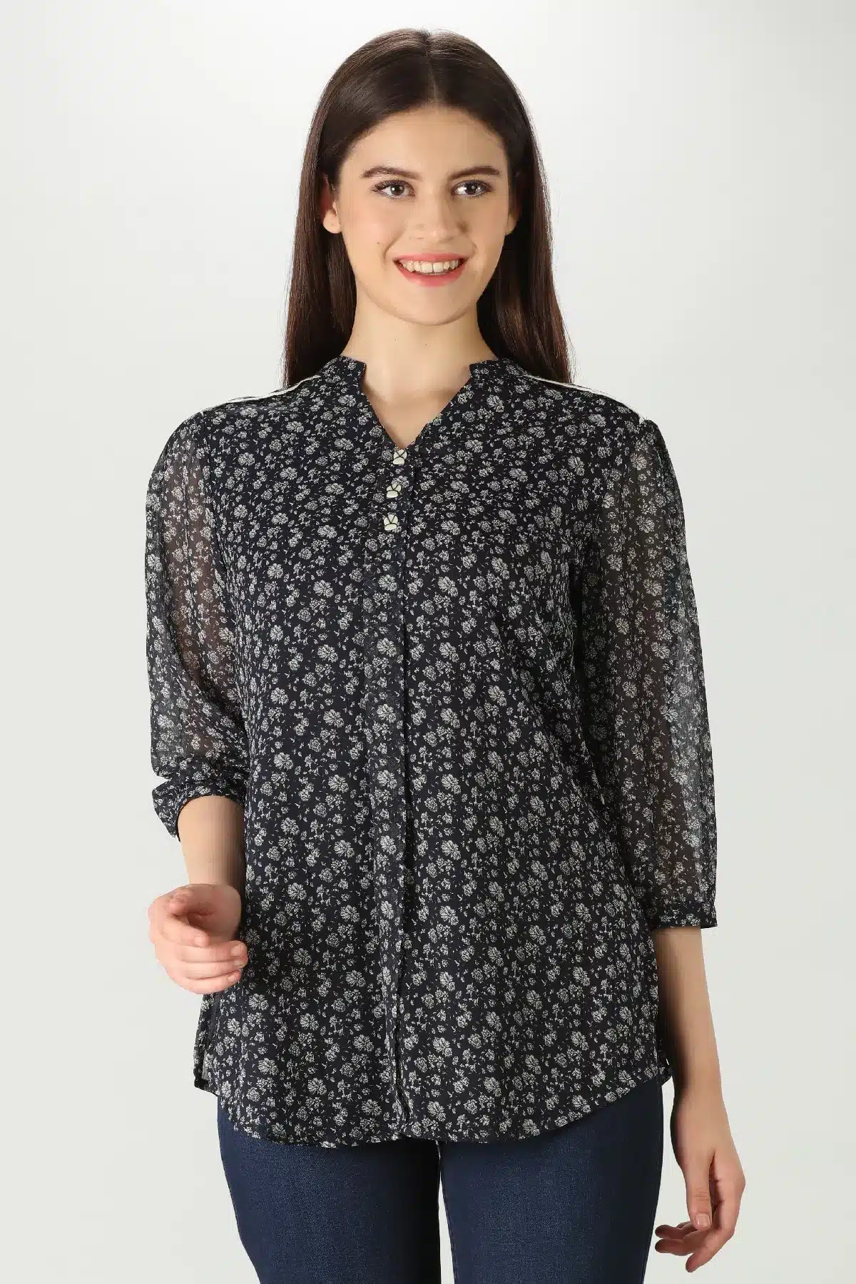 Charcoal Grey Printed Tops For Women