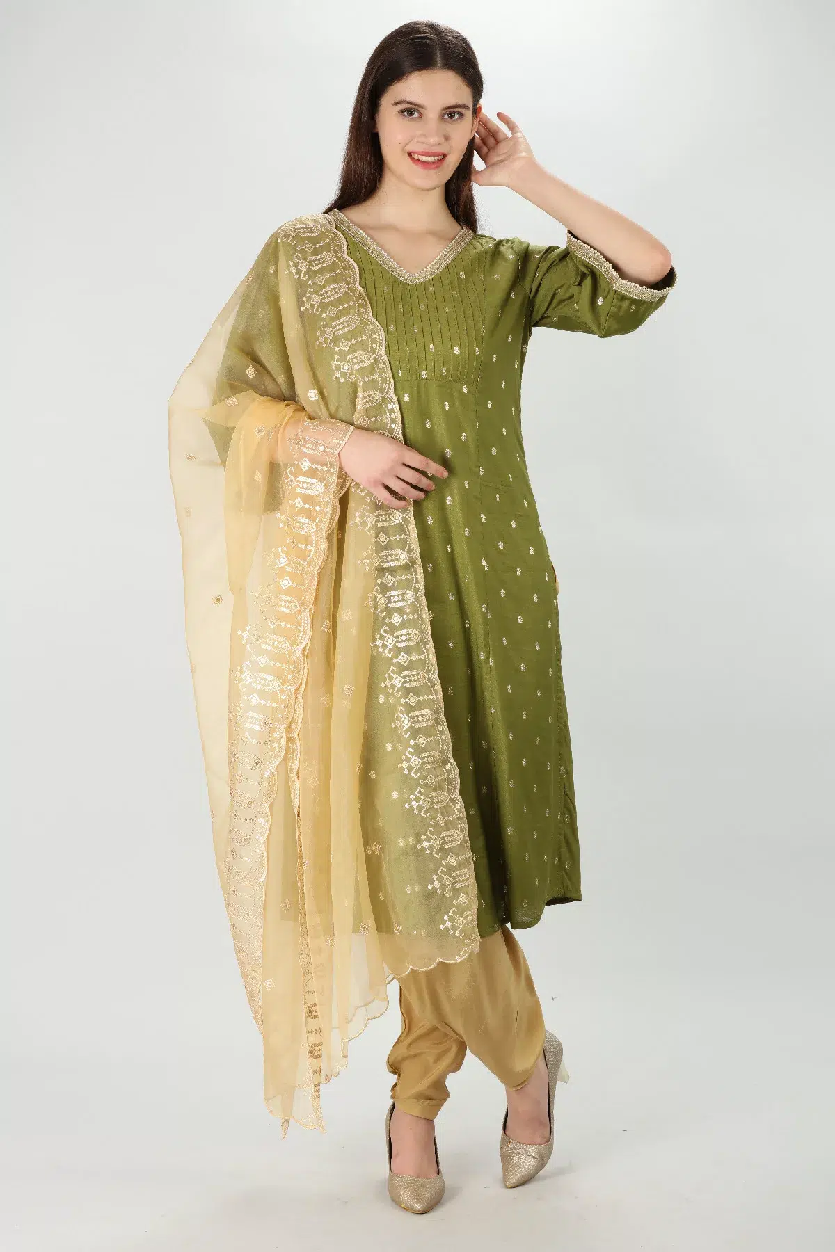 Whimsical Organza Beige Dupatta - Image 2