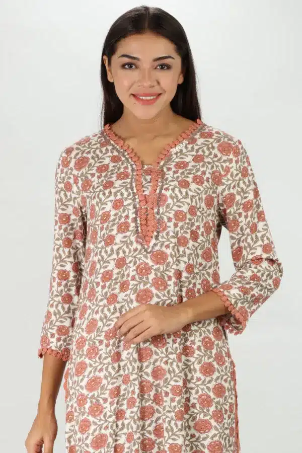 Floral Printed Orange Kurta For Women