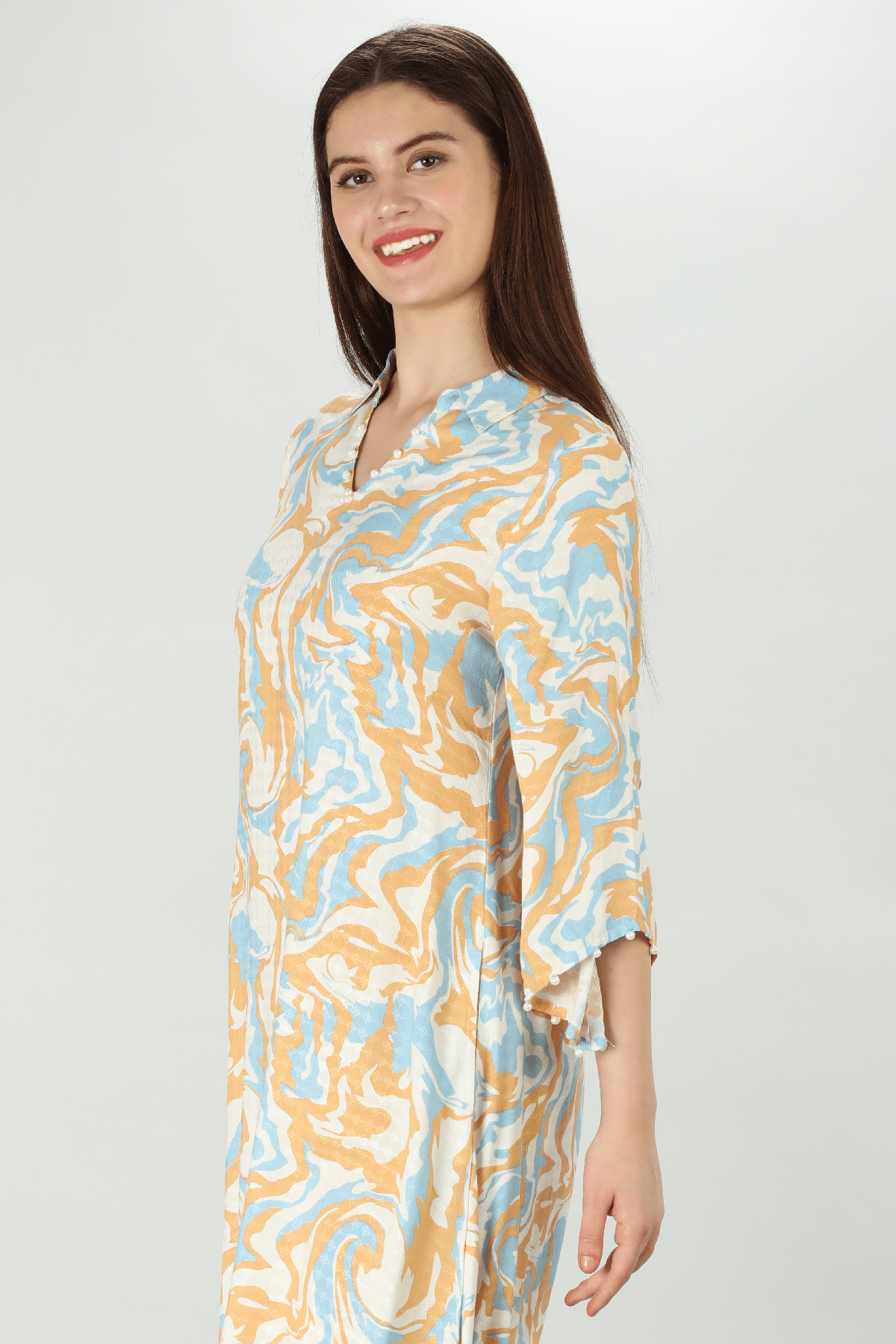 Marble Printed Peach Colour Kurta For Ladies