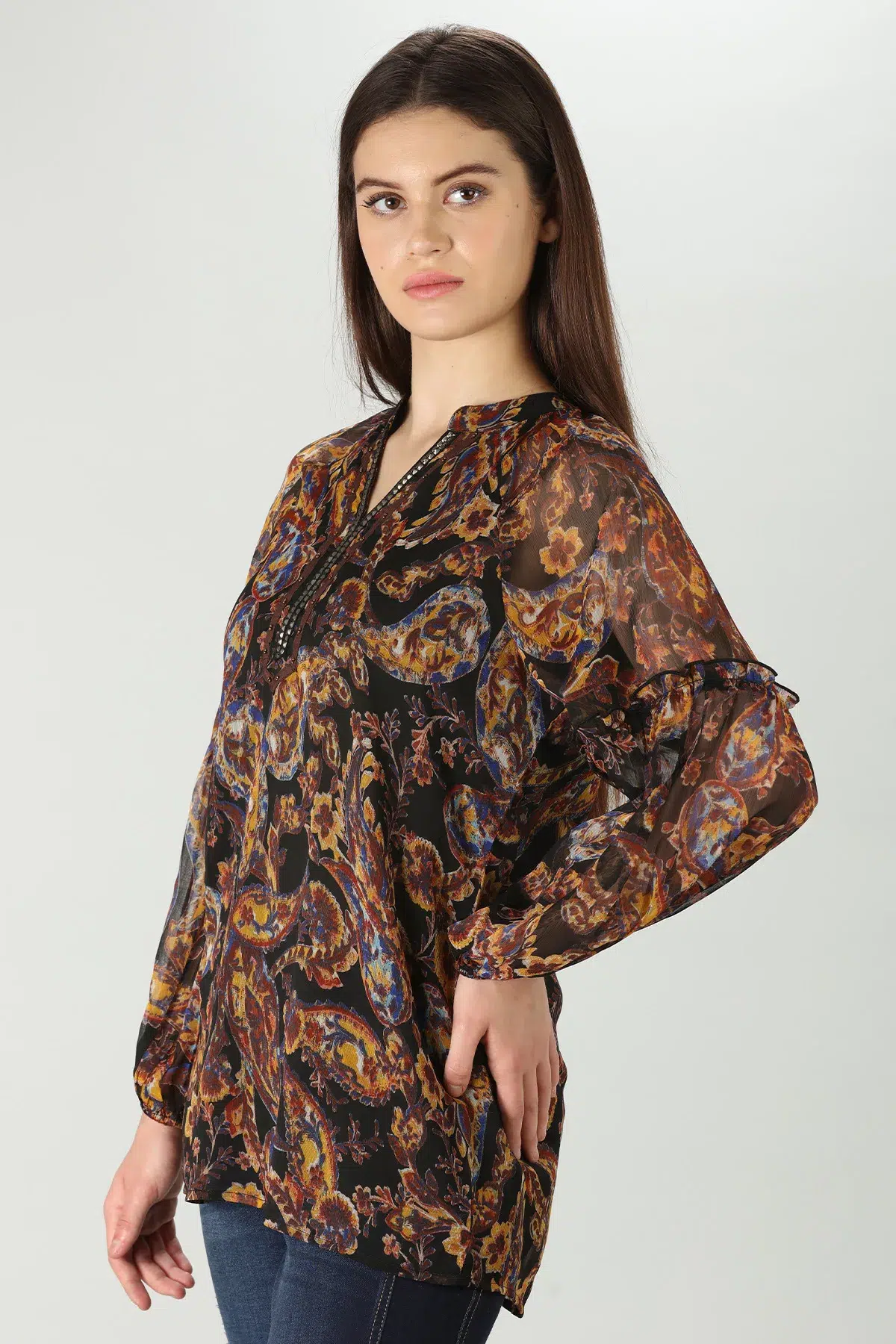 Printed Brown Full Sleeve Tops For Women