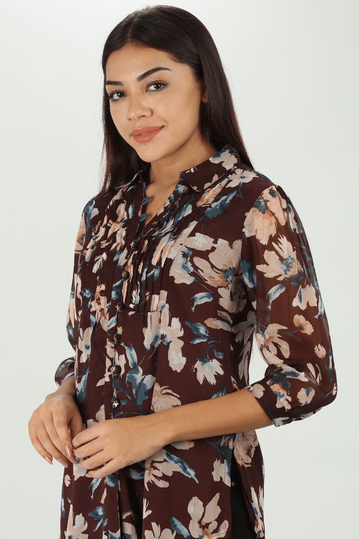 Brown Collar Top For Ladies