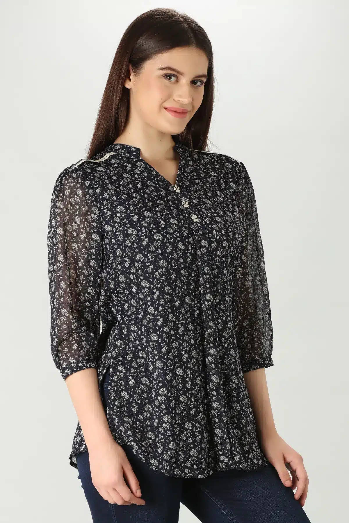 Charcoal Grey Printed Tops For Women