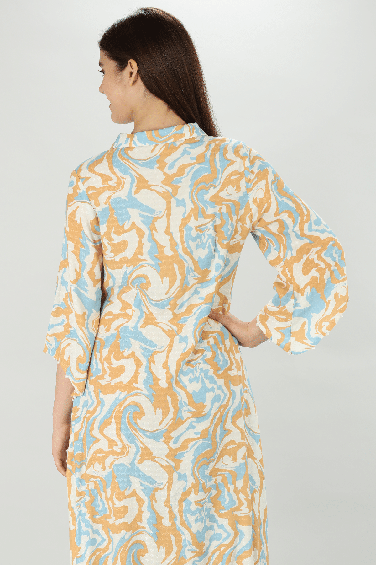Marble Printed Peach Colour Kurta For Ladies