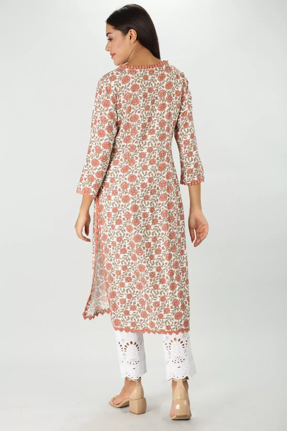 Floral Printed Orange Kurta For Women