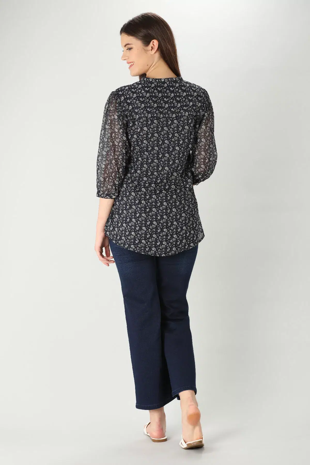 Charcoal Grey Printed Tops For Women