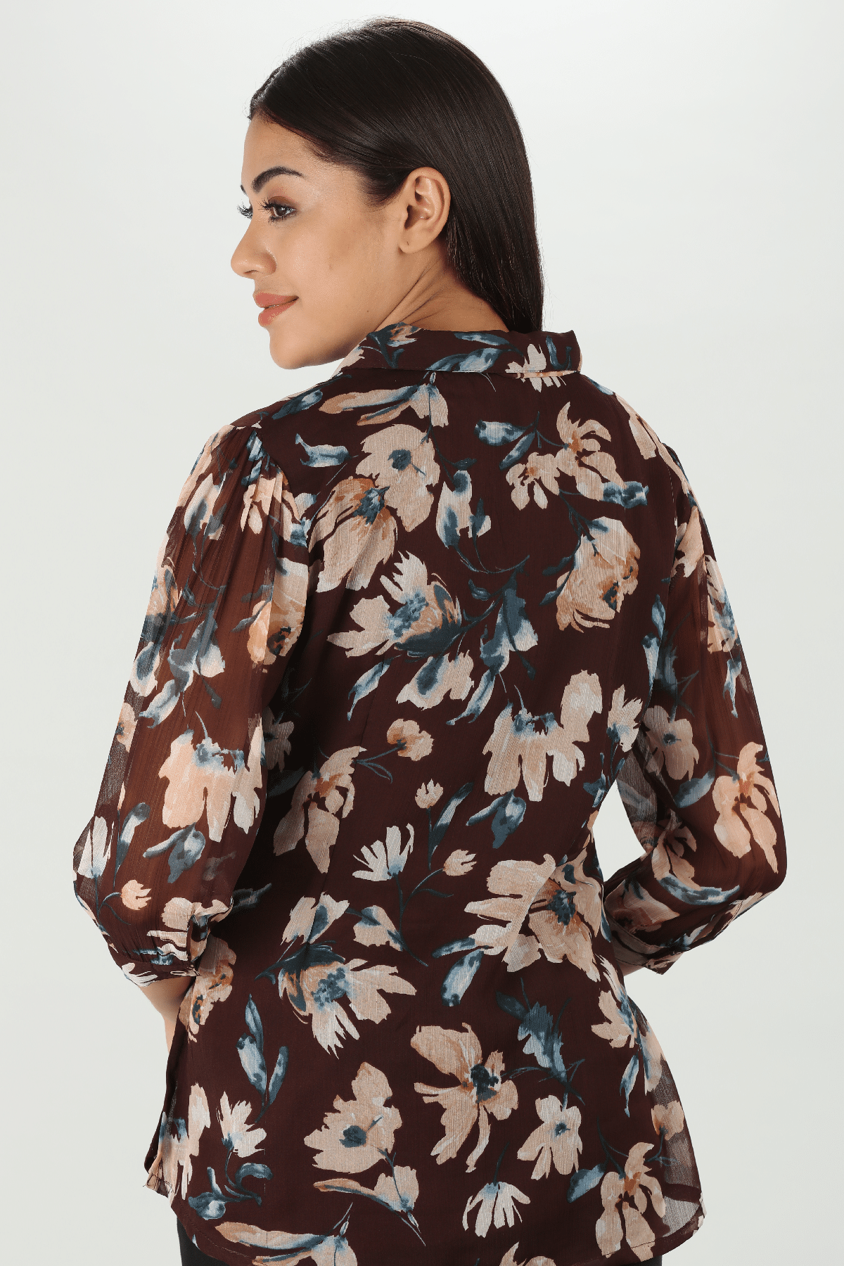 Brown Collar Top For Ladies