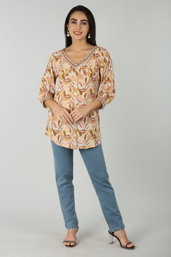 Peach Floral Party Wear Tops For Women