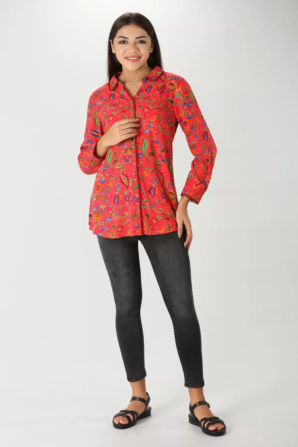 Ruby Red Printed Shirt - Image 2