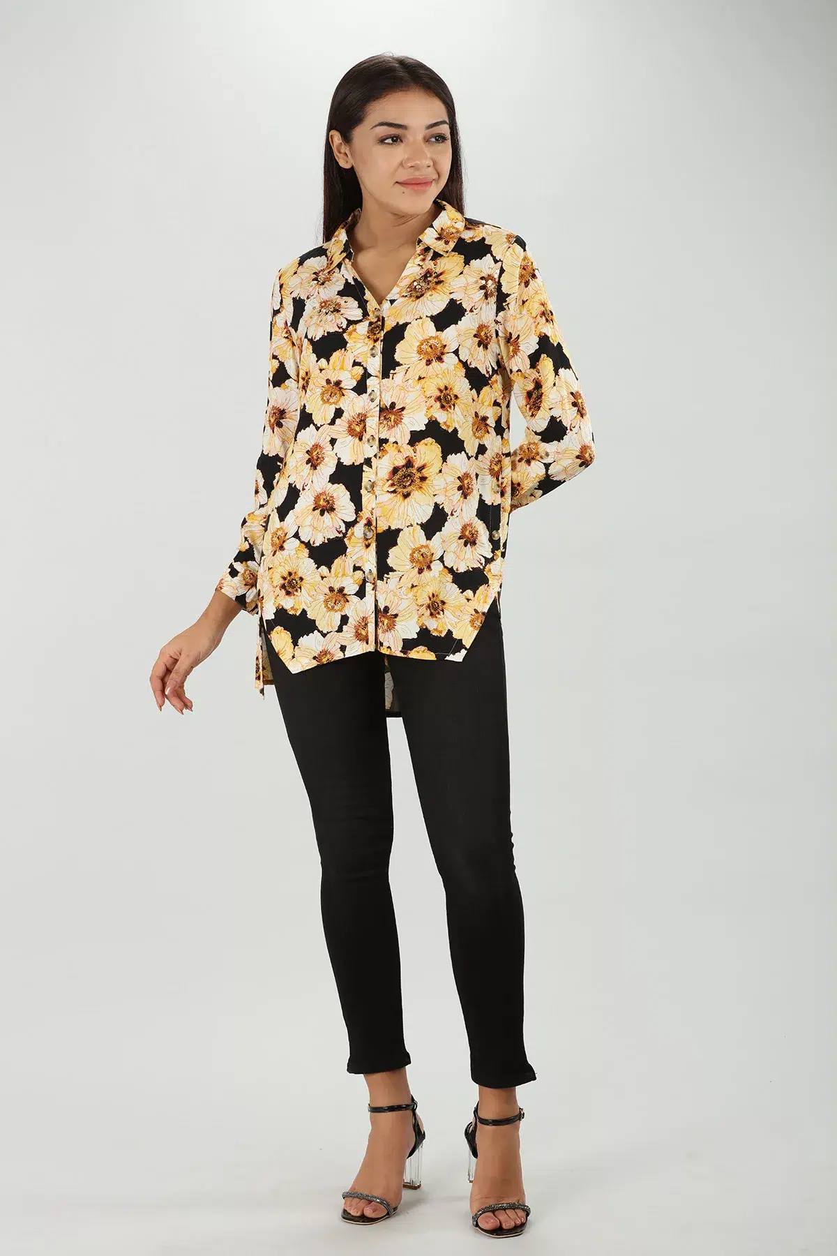 Yellow Floral Printed Shirt - Image 2
