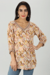 Peach Floral Party Wear Tops For Women