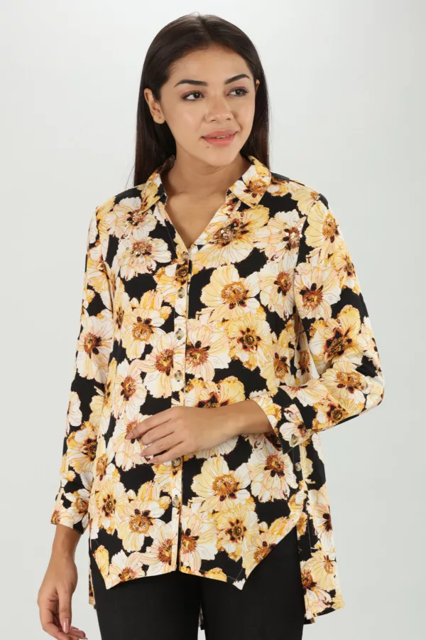 Yellow Printed Shirt For Women