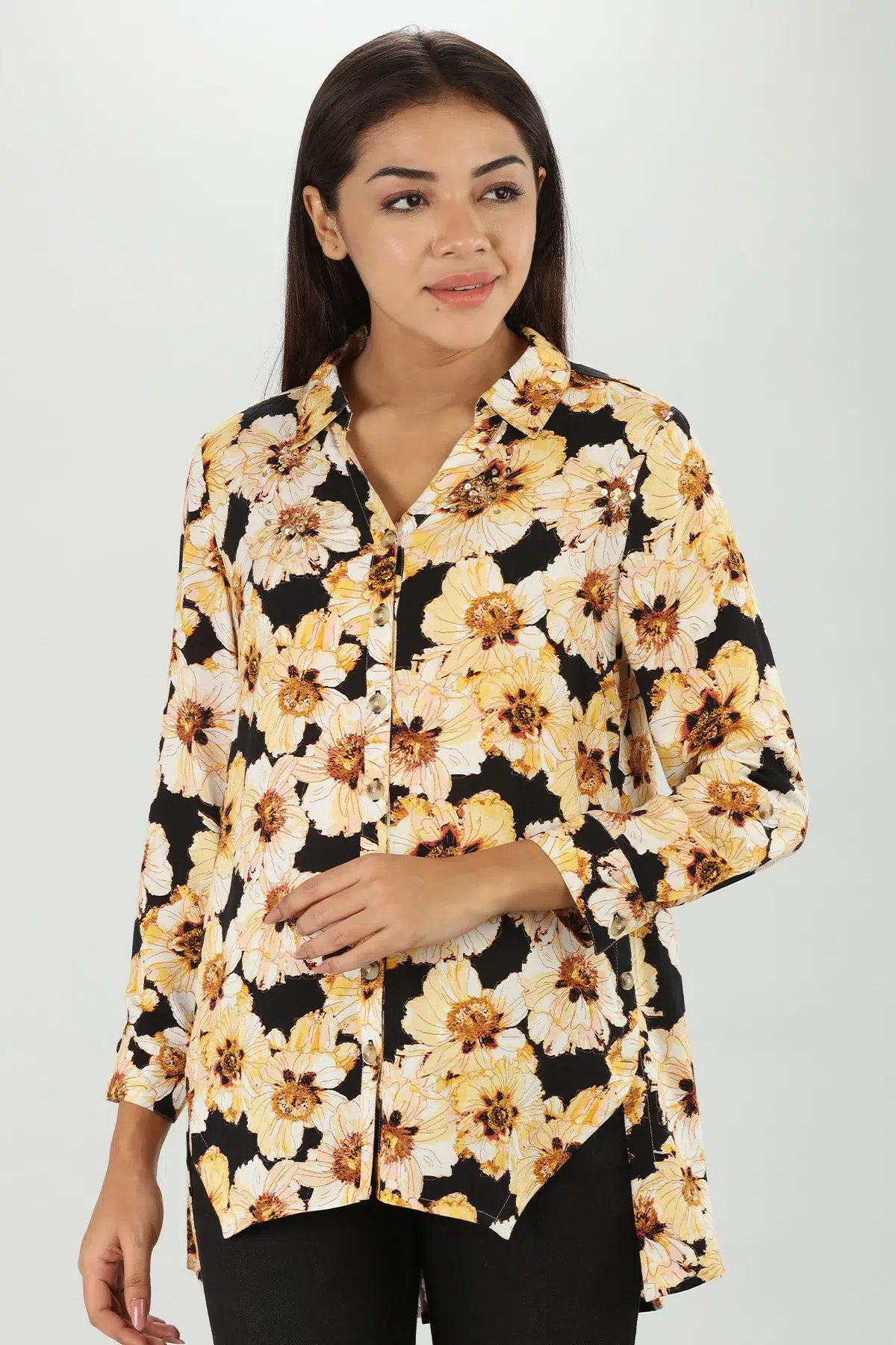 Yellow Printed Shirt For Women