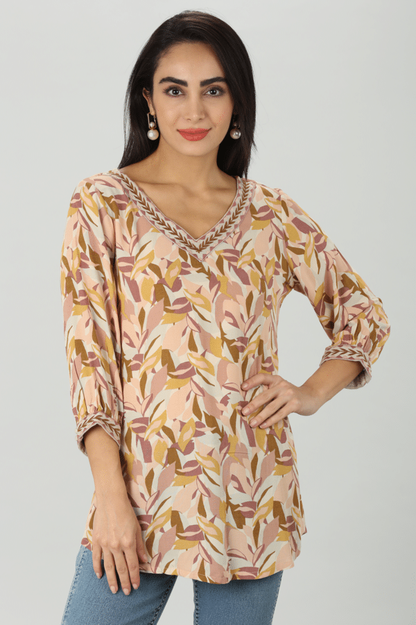 Peach Floral Party Wear Tops For Women