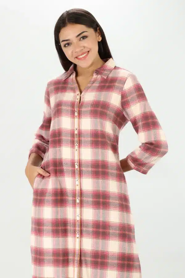 Winter Cream Checks Kurta For Women